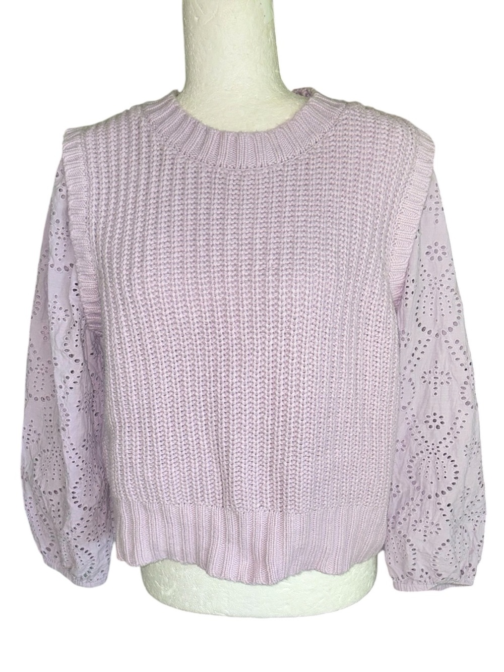 Rails Dhalia Lilac Eyelet Lace Knit Cropoed Crewneck Sweater - M - Picture 5 of 14